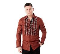 Zen Retro Mens Ruffle Ruche Frill Tuxedo Shirt Brown/Cream L