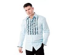 Zen Retro Mens Ruffle Ruche Frill Tuxedo Shirt Sky Blue 2XL