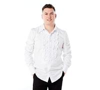 Zen Retro Mens Ruffle Ruche Frill Tuxedo Shirt White 2XL