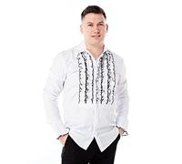 Zen Retro Mens Ruffle Ruche Frill Tuxedo Shirt White/Black M