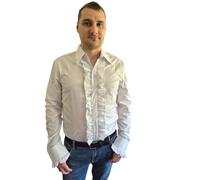 Zen Retro Mens Uni Ruffle White Tuxedo Shirt L