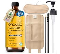 Zen Routine Castor Oil Pack Wrap Bundle - Glass Bottle 16oz, Hexane Free, Cold-Pressed - Organic Cotton Compress for Stomach, Neck - Gut Cleansing & Liver Detox - Reusable & Comfortable - Made in USA