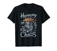 Zen Samurai Cat Harmony in Chaos with Straw Hat Japanese T-Shirt