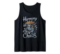 Zen Samurai Cat Harmony in Chaos with Straw Hat Japanese Tank Top