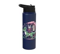 Zen Samurai Cat Riding Velociraptor with Cherry Blossoms Stainless Steel Insulated Water Bottle