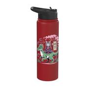 Zen Samurai Cat Riding Velociraptor with Cherry Blossoms Stainless Steel Insulated Water Bottle