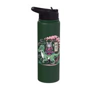 Zen Samurai Cat Riding Velociraptor with Cherry Blossoms Stainless Steel Insulated Water Bottle