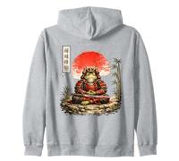 Zen Samurai Frog Japanese Red Sun Art Zip Hoodie