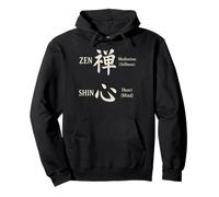 Zen & Shin Japanese Calligraphy Meditation Mind Heart Kanji Pullover Hoodie