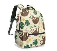 Zen Sloth Mandala Print Backpack, 16 Inch Yoga Meditation School Bag for Kids, Green Leaves Hand-Drawn Design (06)