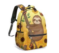 Zen Sloth Mandala Print Backpack, 16 Inch Yoga Meditation School Bag for Kids, Green Leaves Hand-Drawn Design (02)