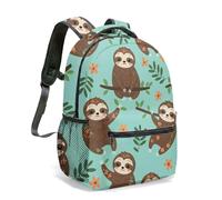 Zen Sloth Mandala Print Backpack, 16 Inch Yoga Meditation School Bag for Kids, Green Leaves Hand-Drawn Design (15)