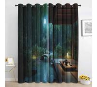 Zen Spa Blackout Curtain, Full Moon Bamboo Forest Jungle Plant Curtains for Bedroom, Living Room Eyelet Curtain Thermal Window Curtains & Drapes 66 x 54 Inch Drop 2 Panels