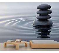 Zen Spa Mural Minimalist Still Life Stones Wallpaper Meditation Pebbles Wall Mural Art Decor Photo Nursery Bedroom Panoramic Accent Wallpaper (Non-self-Adhesive)