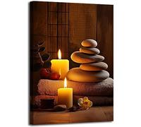 Zen Spa Wall Art Meditation Room Wall Decor Massage Stones with Atmospheric Candles Relax/Calm Canvas Print Artwork for Living Room, Bedroom, Bathroom Decor-12"X18"
