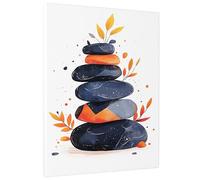 Zen Stack Stones Canvas Wall Art, Black Orange Abstract Rock Print, Nature Home Aesthetic Decor For Living Room, Bedroom, Bathroom, Office, Unframed 12x16 Inch