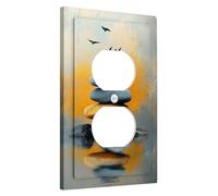 Zen Stack Stones Light Switch Cover Plates/Outlet Covers, Soothing Grey and Orange for Home Decor, Abstract Art Wall Plates, Standard Size Single Duplex Outlet