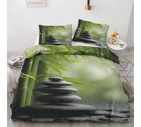 Zen Stone Double Duvet Cover Set 3pcs, Bamboo Meditation Bedding Sets, Reversible Breathable Quilt Cover with 2 Pillowcases 50x75cm, Zipper Closure, Bedroom Decor