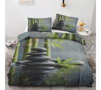 Zen Stone King Duvet Cover Set 3pcs, Bamboo Meditation Bedding Sets, Reversible Breathable Quilt Cover with 2 Pillowcases 50x75cm, Zipper Closure, Bedroom Decor