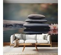 Zen Stone Photo Wallpaper for Bedroom, Meditation Wall Mural for Living Room, Black Wallpaper 300x210 Nonwoven Wall Paper Home Decor W&21
