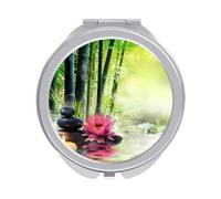 Zen Stone Pink Water Lilies Candles Folding Make Up Mirror, Compact 2X/1X Magnification Mirror, Women Portable Travel Makeup Mirror 2.4 x 2.4 inch