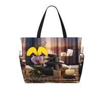 Zen Stone Print Large Waterproof Beach Tote Bag for Women with Zip and Pockets Foldable Handbag for Travel Pool Shopping Holiday Gym