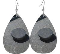 Zen Stone Print Leaf Shape Drop Earrings Heart-Shaped PU Leather Earrings For Valentine Day