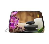 Zen Stone Print Premium Leather Toiletry Travel Pouch with Waterproof Portable Pouch Open Flat Makeup Bag