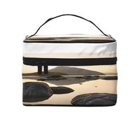 Zen Stone -Print Waterproof Large Cosmetic Bag for Travel & Gym, Makeup Organizer with 4 Elastic Straps & Compartments,Premium Twill Fabric.