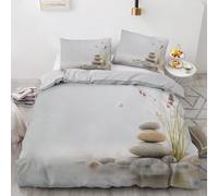 Zen Stone Single Duvet Cover Set 2pcs, Pebble Bedding Sets, Reversible Breathable Quilt Cover with 2 Pillowcases 50x75cm, Zipper Closure, Bedroom Decor