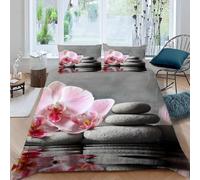 Zen Stone Single Duvet Cover Sets Soft Microfiber Pink Cherry Blossoms Bedding Set 3D Printed Quilt Cover 150 x 200 cm with Zipper Closure and 2 Pillowcases aa_1515