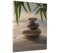Zen Stone Stack Canvas Wall Art, Neutral Beige Pebbles Nature Print, Tranquil Home Aesthetic Decor For Living Room, Bedroom, Spa, Wrapped Canvas 12x16 Inch