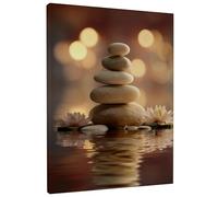 Zen Stone Stacked Canvas Wall Art, Beige Brown Meditation Decor, Tranquil Home Aesthetic for Living Room, Bedroom, Bathroom, Spa Retreat 8x10 Inch