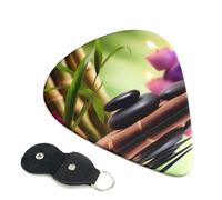 Zen Stones And Bamboo 6 Pack Guitar Picks With Holder, Personalized Guitar Plectrums Non-Slip Portable Ukulele Bass Picks 0.46mm For Acoustic Guitar Lovers Gifts