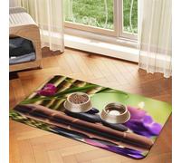 Zen Stones and Bamboo Dog Food Mat, Absorbent Pet Feeding Mat for Food and Water Bowls Non-Slip Placement Pad for Floors Waterproof Quick Dry Water Dispenser Mat for Dogs Puppy Cats 12x18 Inch