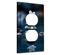 Zen Stones and Flower Light Switch Cover Plates/Outlet Covers, Soothing Aqua, Spa Decor, Meditation Room Wall Plates, Standard Size Single Duplex Outlet