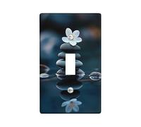 Zen Stones and Flower Light Switch Cover Plates/Outlet Covers, Soothing Aqua, Spa Decor, Meditation Room Wall Plates, Standard Size Single Toggle