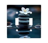 Zen Stones and Flower Light Switch Cover Plates/Outlet Covers, Soothing Aqua, Spa Decor, Meditation Room Wall Plates, Standard Size Double Toggle