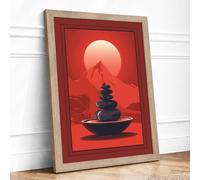 Zen Stones at Dawn Minimalist Framed Wall Art Print A2 (59.4×42cm) Oak, Wall Decor for Living Room, Bedroom, Office & Home, Ready to Hang, Art Gift