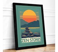 Zen Stones Minimalist Framed Wall Art Print A2 (59.4×42cm) Black, Wall Decor for Living Room, Bedroom, Office & Home, Ready to Hang, Art Gift