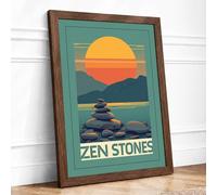 Zen Stones Minimalist Framed Wall Art Print A4 (29.7×21cm) Walnut, Wall Decor for Living Room, Bedroom, Office & Home, Ready to Hang, Art Gift