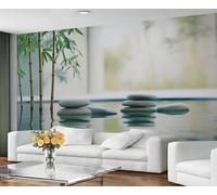 Zen Stones Wall Murals, Wellness Rock Large Mural, Basalt Stone Bamboo Wallpaper for Bedroom, Zen Spa Wallpaper - 390x260cm (Not Peel n' Stick)