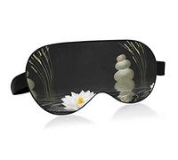 Zen Stones White Lotus Lily Wild Grasses Over Water Black Eye Masks Cover Blocks Light Sleep Mask Shade Cover Blindfold Relaxing Eyeshade Cover with Adjustable Head Strap for Men Women Kids