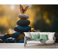 Zen Style Butterfly Wall Mural, Self-Adhesive Peel & Stick Wallpaper, Balance Stone Aquarelle Design Photo Wallpaper for Living Room & Bedroom (150x100 cm), M-777