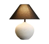 Zen Style Ceramic Table Lamp with Fabric Shade, 19.7" Handcrafted Aged Finish, E27 Bulb Included, Soft Glow Bedside Lamp for Living Room Bedroom Study