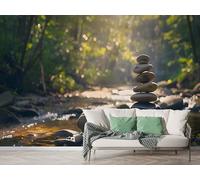 Zen Style Jungle Wall Mural, Self Adhesive Wallpaper Peel and Stick, Balance Stone Paysage Home Decor Photo Wallpaper, Silk Cloth Wall Sticker for Living Room & Bedroom, 150x100 cm - M-778