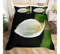 Zen Style Single Duvet Cover Sets 135x200 cm Calla Lily Bedding Set Green Microfiber Hypoallergenic Quilt Cover with Zipper Closure and 2 Pillowcases for Teens and Adults F-1067