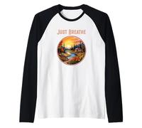 Zen Sunset Camping Little Cabin by The River Just Breathe Raglan Baseball Tee