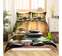 Zen Super King Size Duvet Cover Sets Stones/Bamboo Bedding Set 3D Print Soft Microfiber Quilt Covers 260x220 cm with Zipper Closure and 2 Pillowcases 50x75 cm for Adults F.246