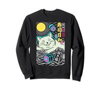 Zen Sushi Cat Japanese Waves Peaceful Minimalist Art Sweatshirt